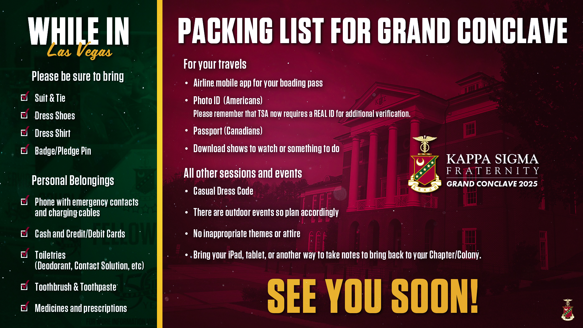 GC25 Packing List